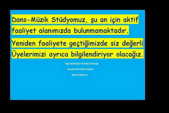 Dans-Müzik Stüdyomuz, şu an için aktif faaliyet alanımızda bulunmamaktadır.